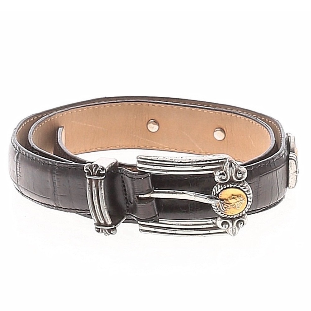 Brighton Museum Collection Brown Croc Embossed Leather Medallion Belt 1996 Vtg